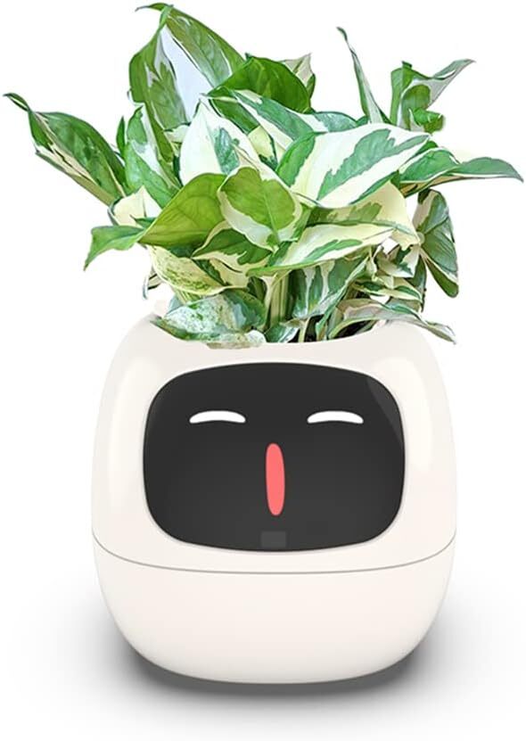 Intelligent Flower Pot, Electronic Bud, Maintenance Plant Assistant, Fun Interactive Flower Pot, Indoor Green Planting Monitoring, LCD Screen Display, Cell Phone APP Connection (White)